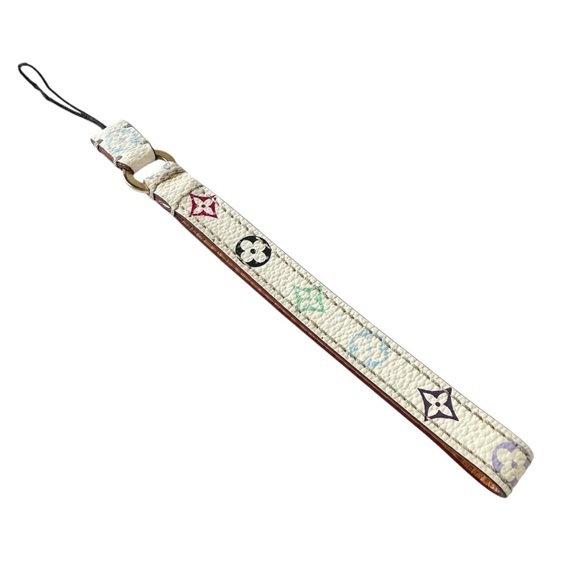 Louis Vuitton White Multicolor Murakami & Vachetta Leather Wristlet Phone Strap - Picture 3 of 9